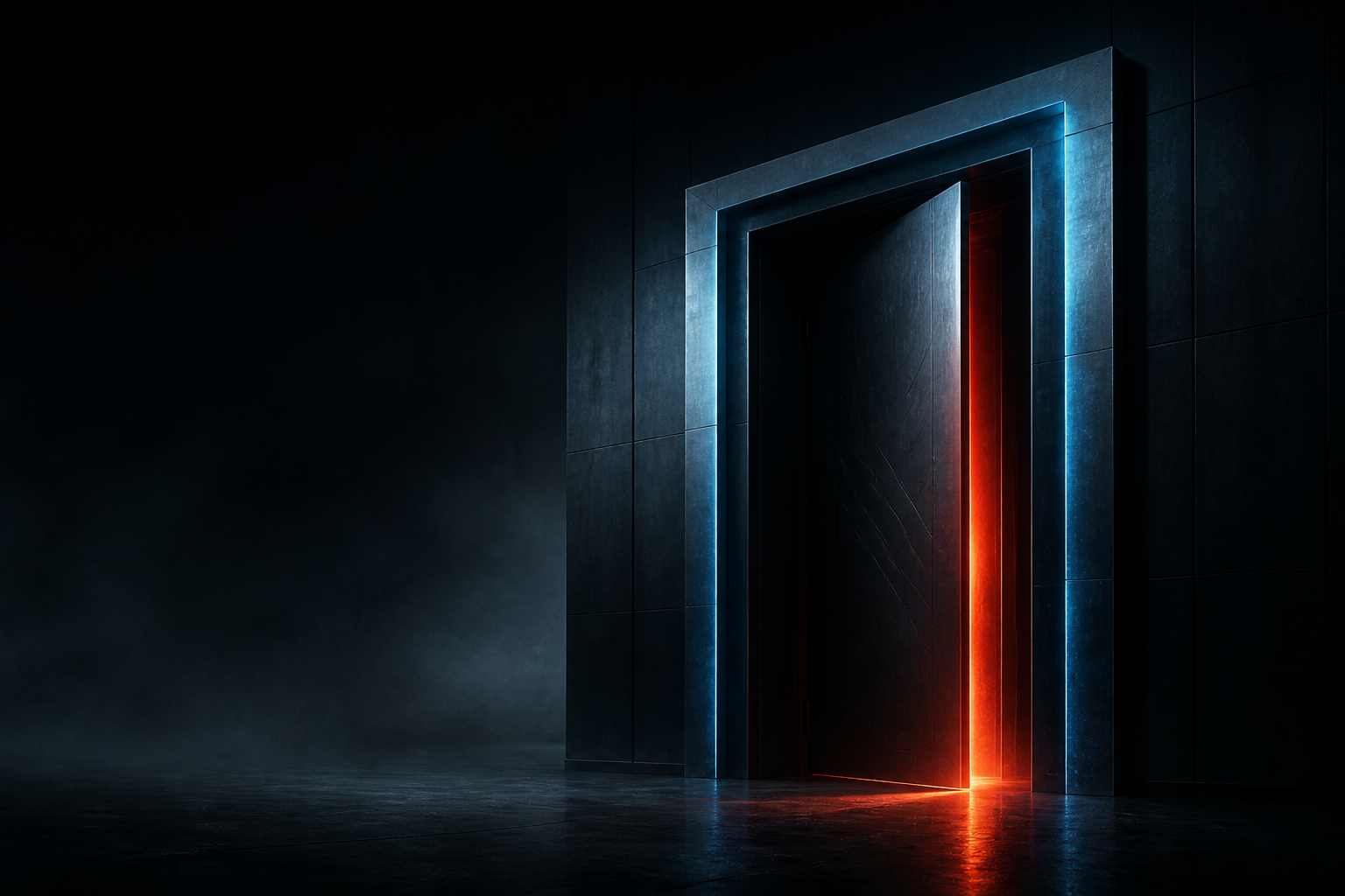 Porta digitale socchiusa che rappresenta un punto di ingresso esposto